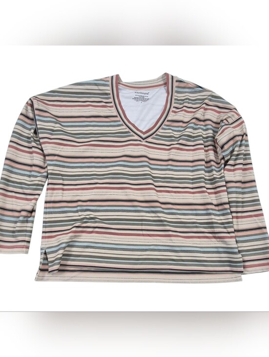Westbound Tops - Westbound Women’s V-Neck Long Sleeve Blouse - Cream, Pink, Blue, Gray